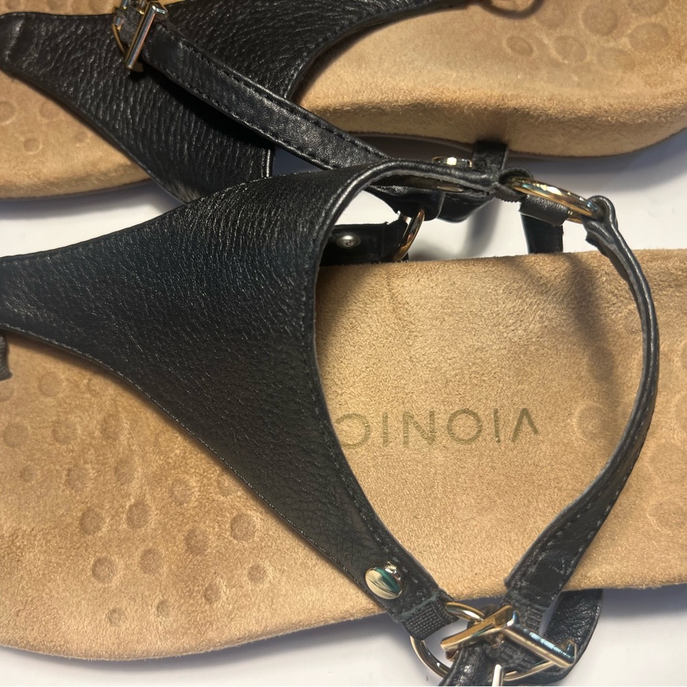 Vionic Black and Tan Sandals with Adjustable Straps